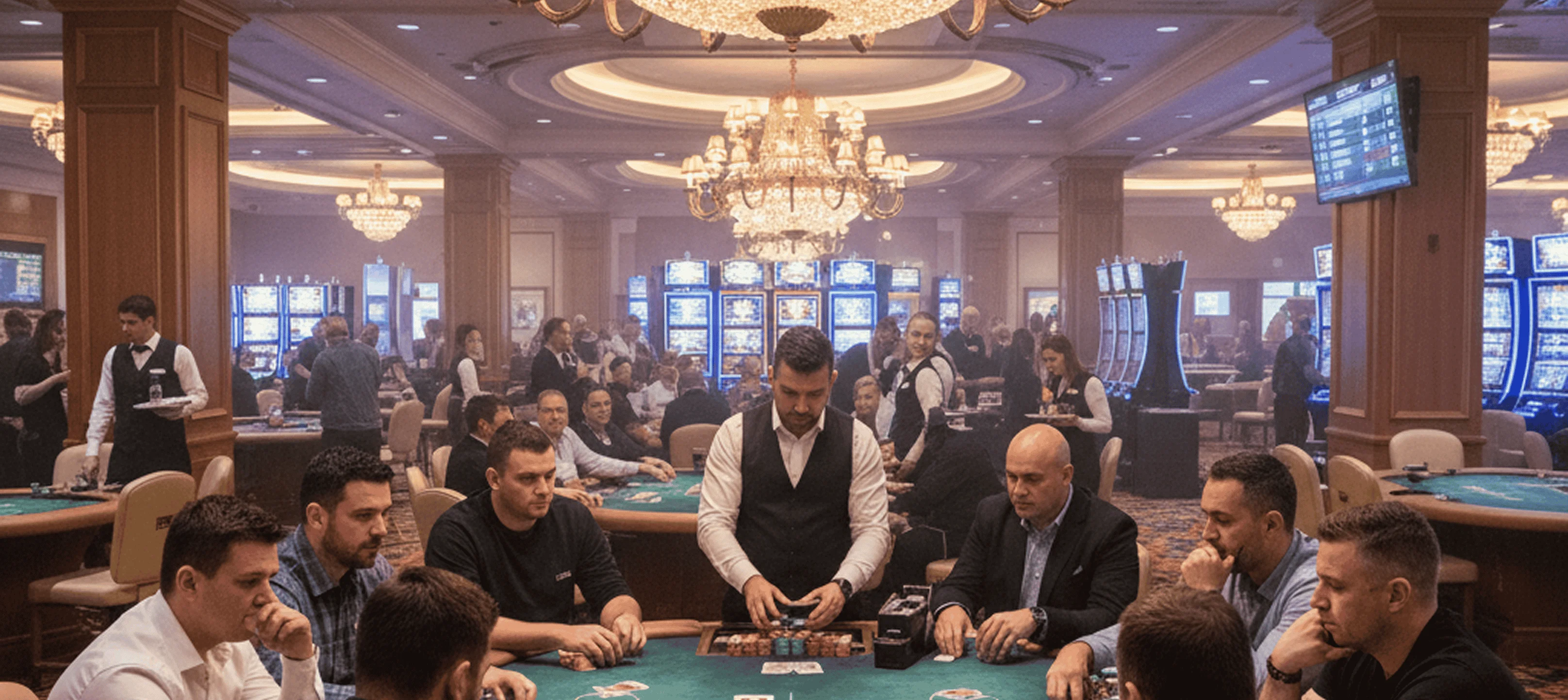 Eleganckie wnętrze Casino Royal z dyskretnym oświetleniem i stylowymi meblami